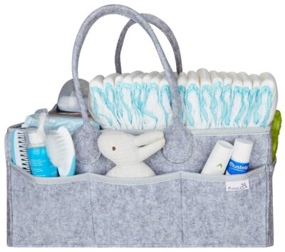 This is an image of babies diaper organizer in gray color