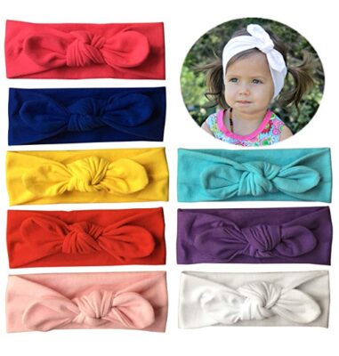 this is an image of a elastic headband for baby girls. 