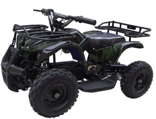 This is an image of mini ATV kids quad 4 wheels with military and black color theme 