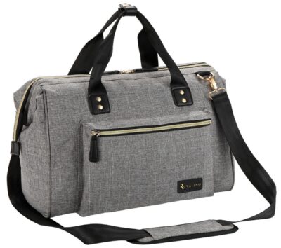 this is an image of a gray large covertible diaper tote bag for parents. 