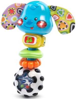 This is an image of baby rattle and sing puppy in multicolor