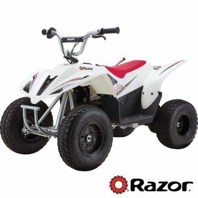 This is an image of a white kids ATV by Razor. 
