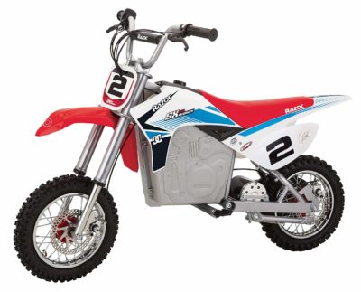 This is an image of a red electric motocross bike by Razor.