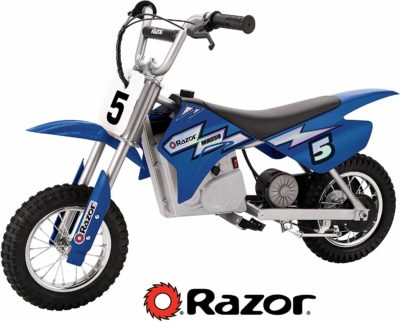 This is an image of a blue electric dirt bike. 