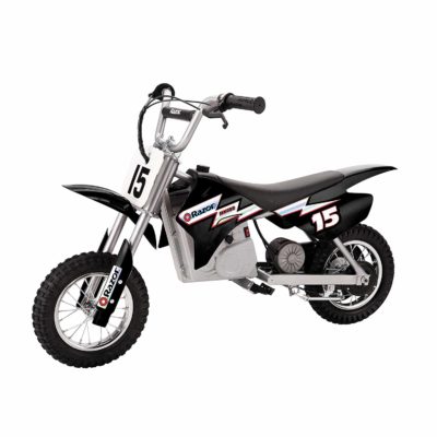 This is an image of a black MX400 electric dirt bike by Razor. 