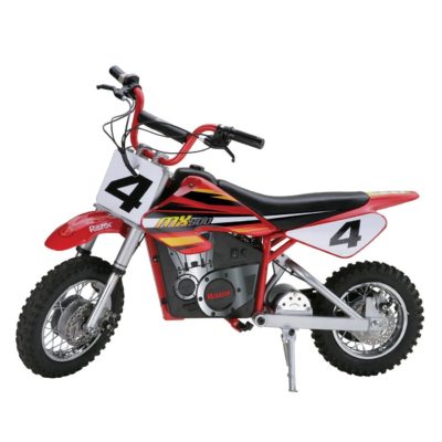 This is an image of a red MX500 electric dirt bike by Razor. 