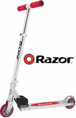 This is an image of a red scooter for kids..