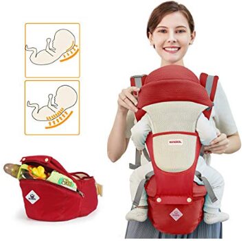 This is an image of baby carrier in red color with 360 positions