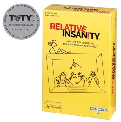 this is an image of a crazy relatives party game for teens ages 14 and up. 