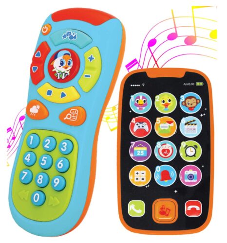 this is an image of a remote and phone bundle with music for kids.