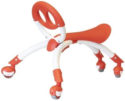 This is an image of baby walking ride on toy in red and white colors