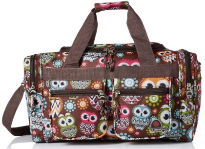 This is an image of kid's rockland tote bag with owl faces in brown colors