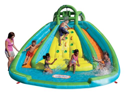 this is an image of a rocky mountain river race inflatable slide bouncer for kids. 