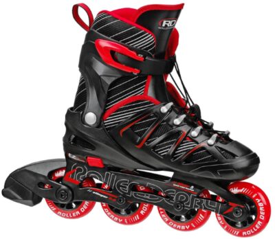 This is an image of kids roller blade skate in red and black colors
