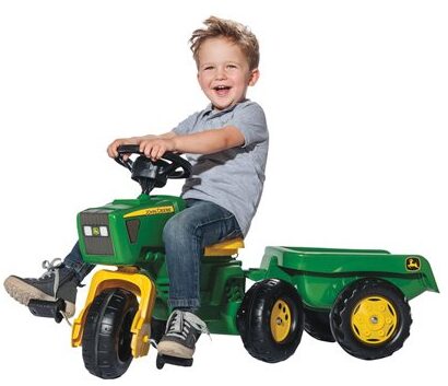 This is an image of Green Three Wheel Trac Pedal Tractor with Detachable Trailer