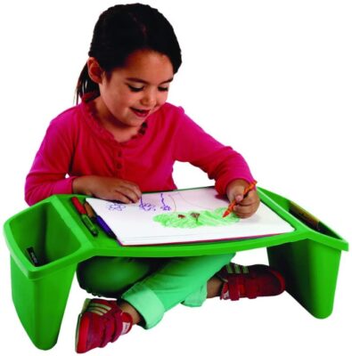 This is an image of kid's tray lap desk. Green color