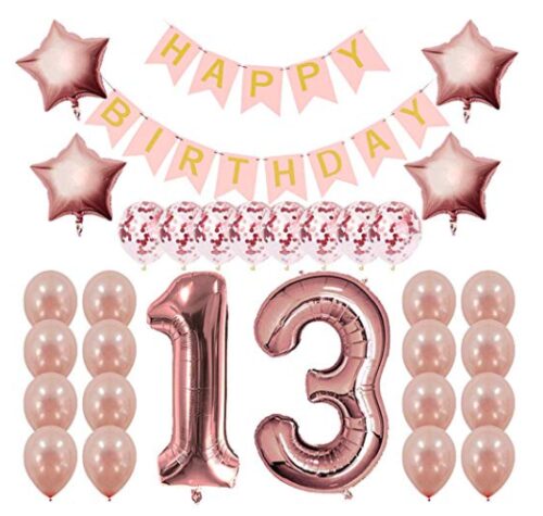 this is an image of a rose gold 13th birthday decoration for teens. 