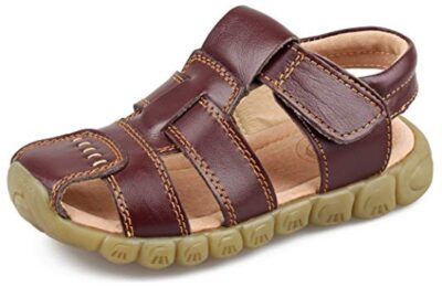 this is an image of a leather closed toe outdoor and sports sandal for little boys. 