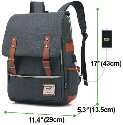 This is an image of Grey backpack with usb charger for kids and teens