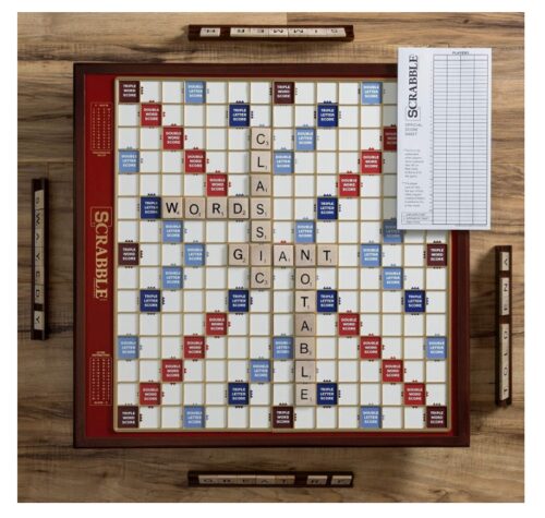 this is an image of a wooden scrabble board game for the whole family. 