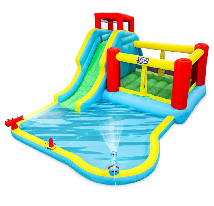 this is an image of a sunny & fun inflatable water park