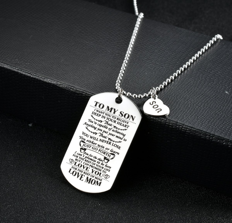 this is an image of a dog tag necklace for son