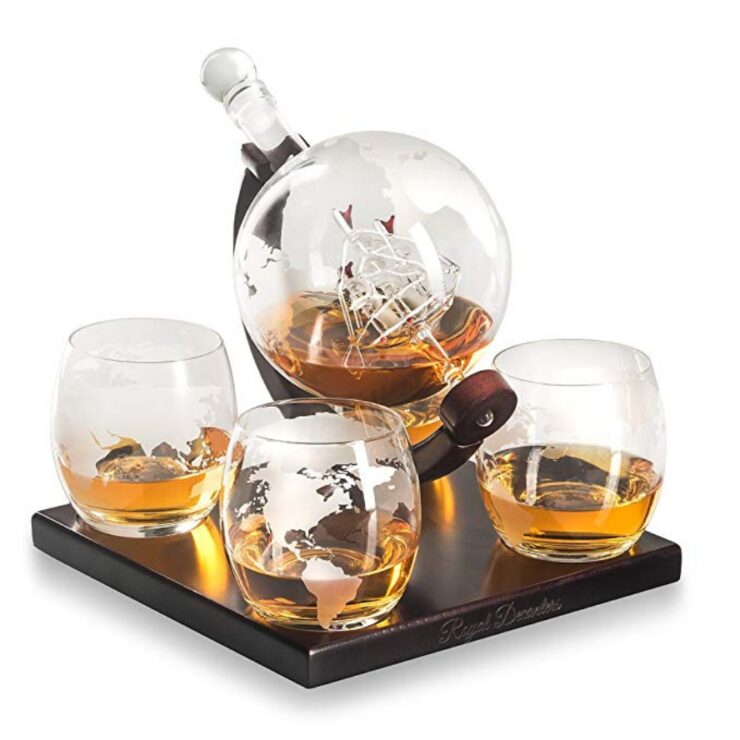 this is an image of a globe whisky decanter