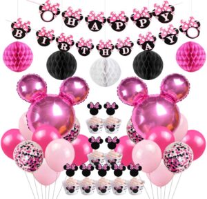this is an image of minnie mouse party decorations and balloons
