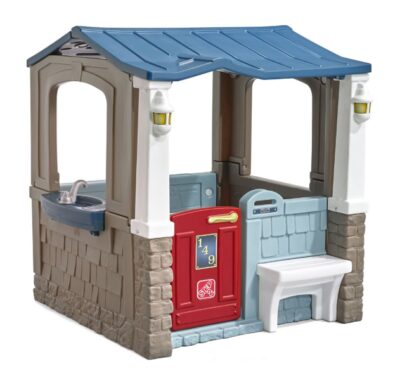 This is an image of a blue villa playhouse for kids. 