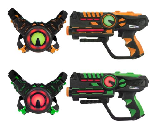 this is an image of a Set of 2 infrared laser tag guns and vests for kids. 