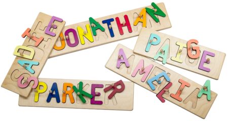 This is an image of kid's wooden personalized names set