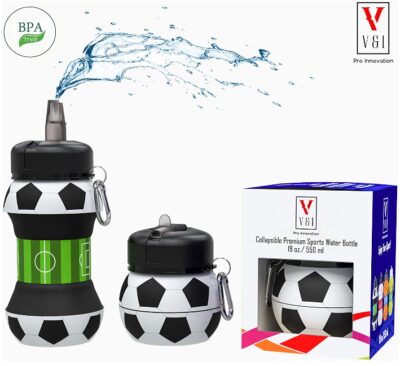 This is an image of kid's water bottle pack with soccer design on it 