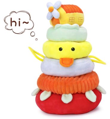 this is an image of a stacking rings plush toy designed for babies. 