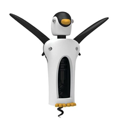 This is an image of a black and whitepenguin corkscrew. 