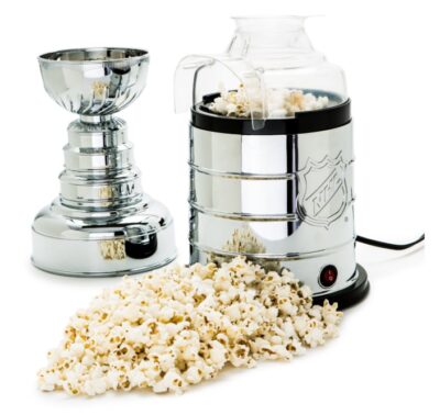 This is an image of a stainless steel popcorn maker with NHL Logo. 