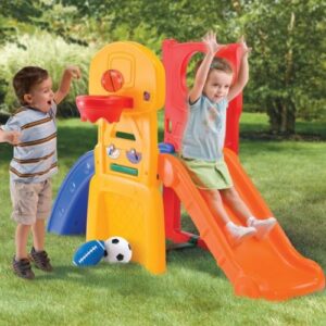 2 toddlers playing on a Step2 All-Star Sports Climber
