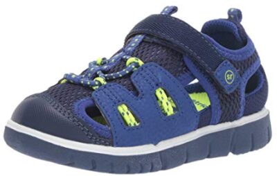 this is an image of a navy blue athletic fisherman sandal for little boys and girls. 