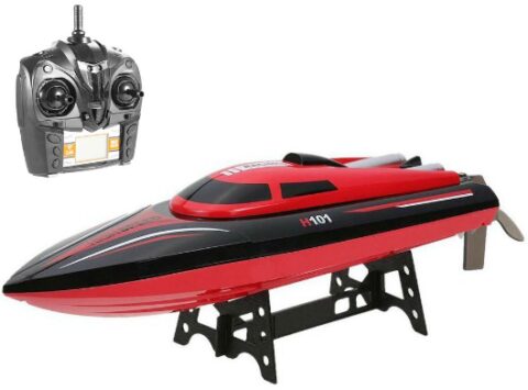 This is an image of Blexy RC Boat 2.4Ghz Radio Remote Control Electric Racing Boat 30KM/H Super High Speed with LCD Screen for Pools and Lakes