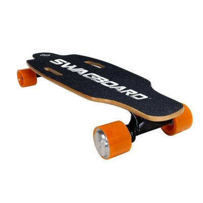 This is an image of a black electric longboard by Swagtron. 