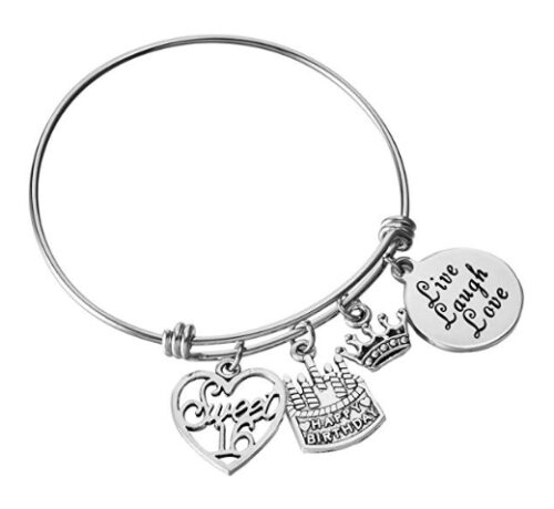 this is an image of a sweet 16 expandable bangle for girls. 