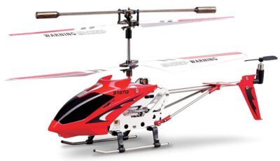 this is an image of a red RC helicopter toy for kids. 