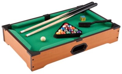 this is an imageof a table top miniature billiard for kids. 
