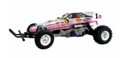 This is an image of a pink frog racing tamiya. 