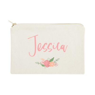 This is an image of a customized floral makeup bag for jr. bridesmaids. 