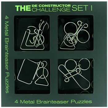 this is an image of The De constructor Challenge 4 Metal Brain Teaser Set