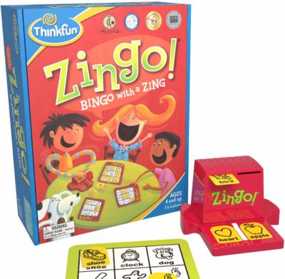This is an image of a matching card game called Zingo by ThinkFun. 