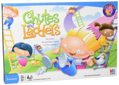 Chutes and ladders board game designed for 2 to 4 players ages 3 and up