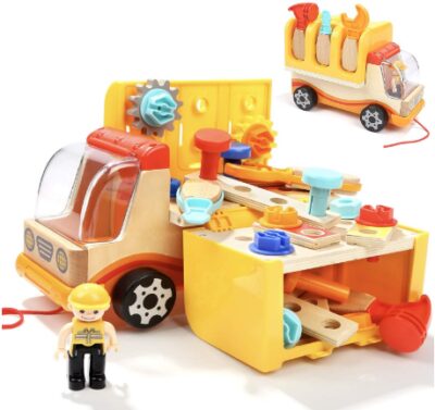 This is an image of toddler construction toy truck in yellow color