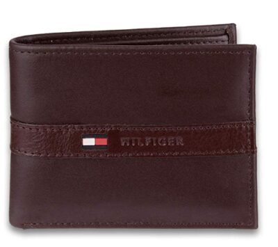 This is an image of a dark brown leather wallet. 