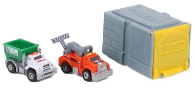 this is an image of a 3 pack dump trucks and garage toys. 